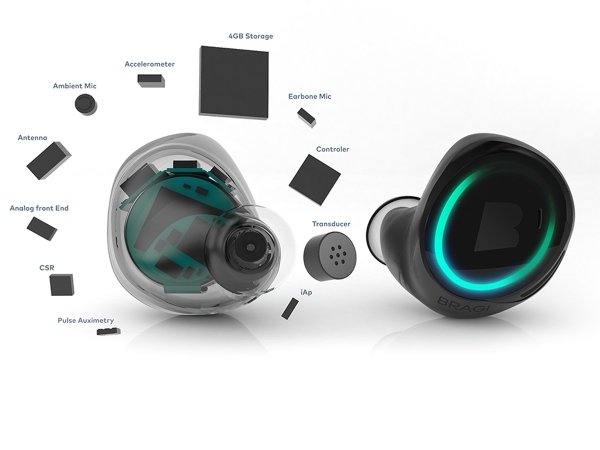 Las piezas que integran los auriculares The Dash, de Bragi.